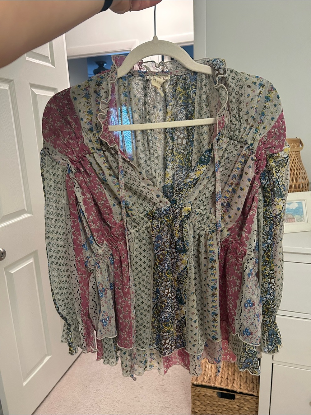 Tracy Porter Mixed Floral Patchwork Peasant Blouse - Pink & Cream